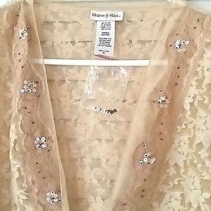 🌹 sale NWT sheer sequin beaded lacey look blouse top L🌹